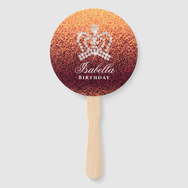 Glittering Crown Red Gold Hand Fan (Front)