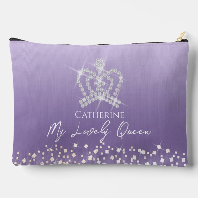 Glittering Crown Satin Purple Accessory Pouch (Back)