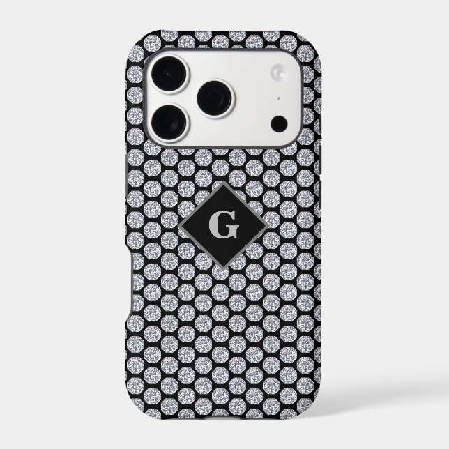 Glittering Diamond pattern on black Personalized Iphone Case (Back)