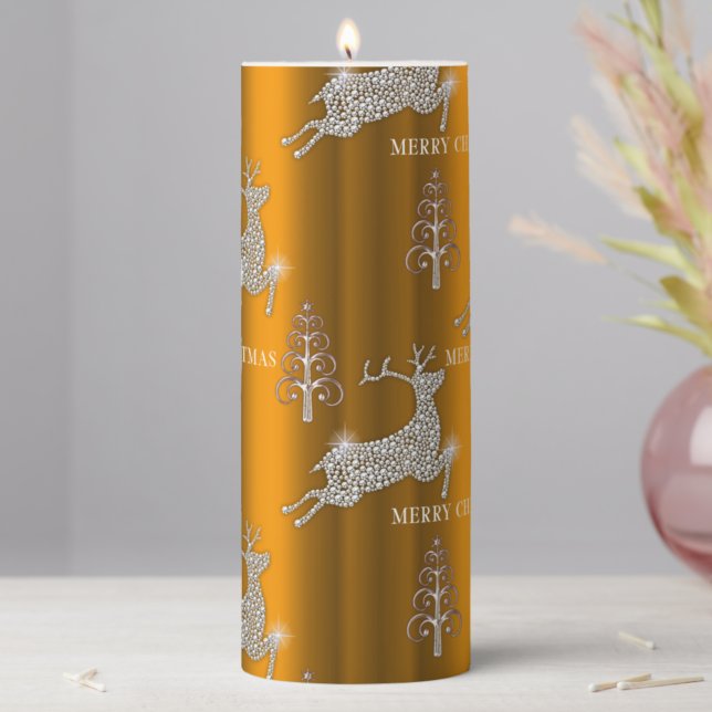 Glittering Diamond Reindeer on Gold Christmas Pillar Candle (Creator Uploaded)