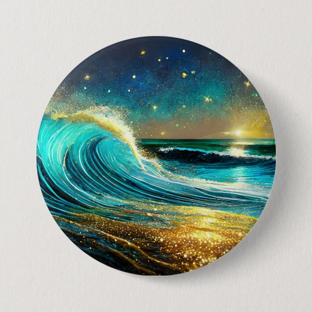 Glittering Divergent Ocean Waves Button (Front)