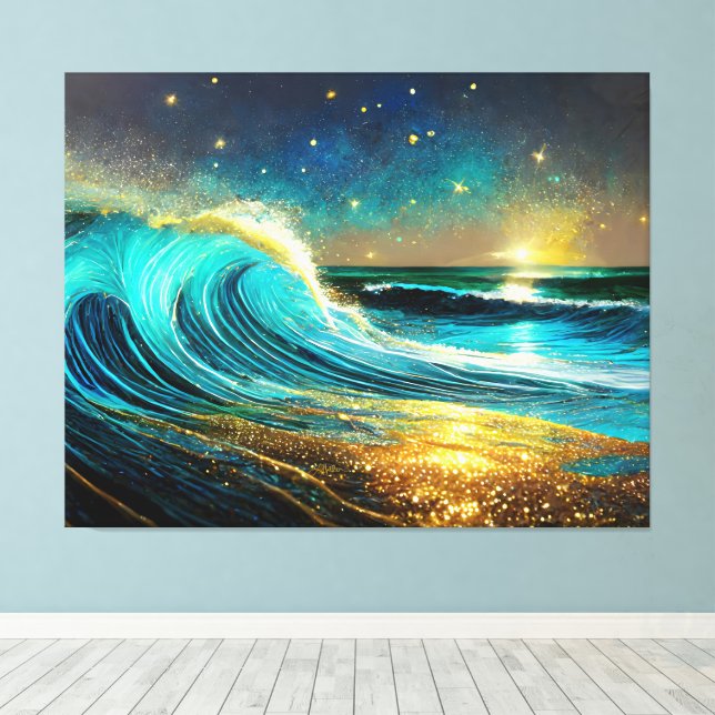 Glittering Divergent Ocean Waves Canvas Print (Insitu(Wood Floor))