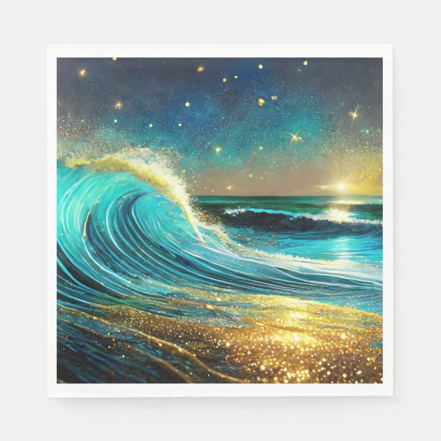 Glittering Divergent Ocean Waves Napkins (Front)