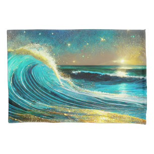 Glittering Divergent Ocean Waves Pillow Case