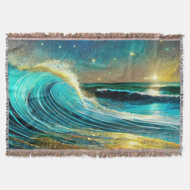 Glittering Divergent Ocean Waves Throw Blanket (Front)