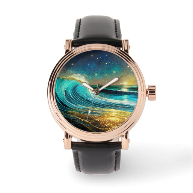 Glittering Divergent Ocean Waves Watch (Front)