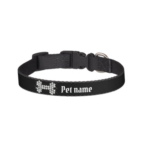 Glittering Dog Bone Personalized Black Pet Collar