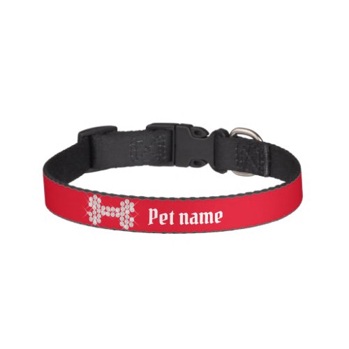 Glittering Dog Bone Personalized Red Pet Collar