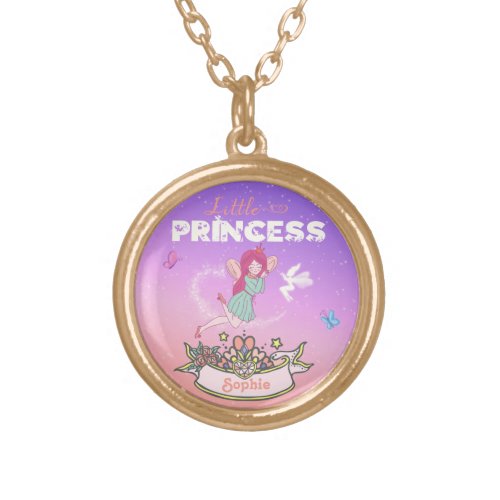 Glittering Fairy Princess Custom Name    Gold Plated Necklace