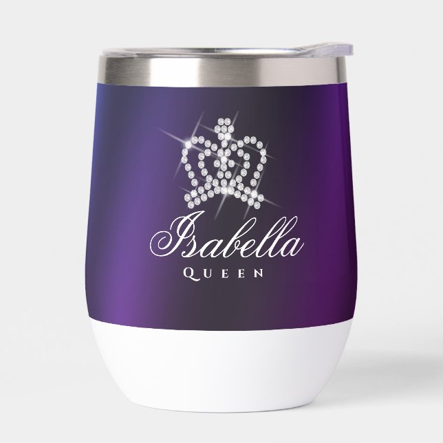 Glittering Glamour Crown Blue Purple Thermal Wine Tumbler (Left)