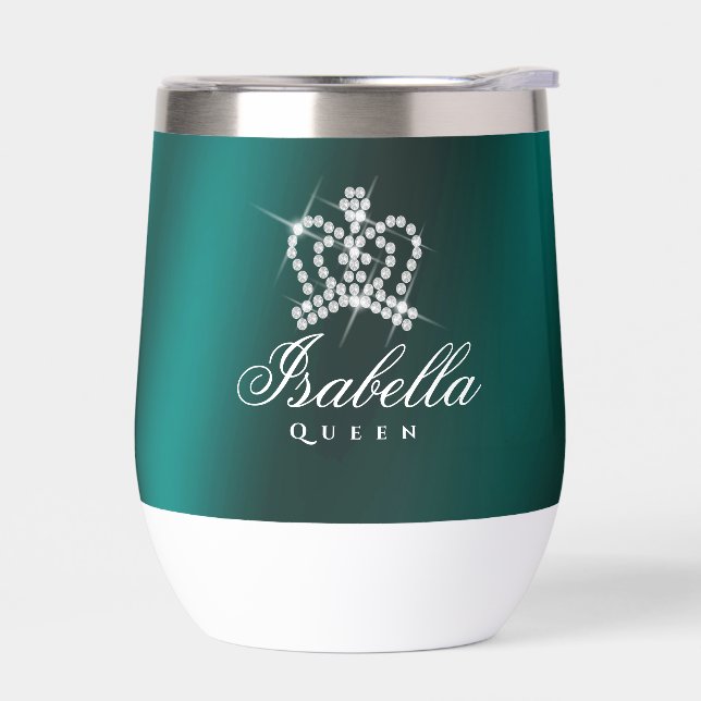 Glittering Glamour Crown Green Thermal Wine Tumbler (Left)