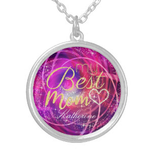 Glittering Glamour Mom Mangenta Silver Plated Necklace