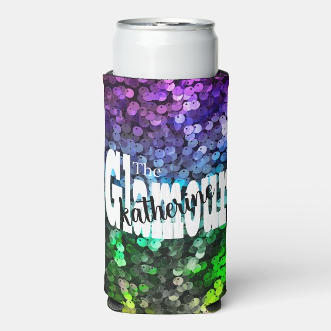 Glittering Glamour Sequin Seltzer Can Cooler (Seltzer Front)