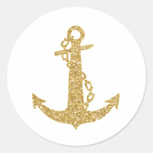 Glittering Gold Anchor Classic Round Sticker