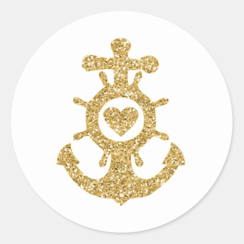 Glittering Gold Anchor with Heart Classic Round Sticker