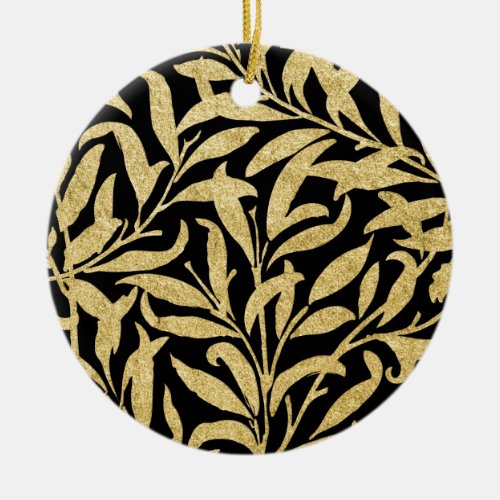 Glittering Gold and Black Leaf  Pattern Ceramic Ornament