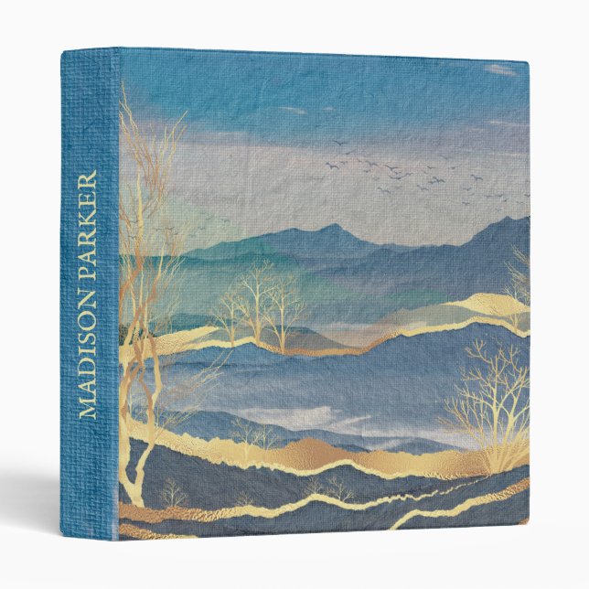 Glittering Gold & Blue Landscape 3 Ring Binder (Front/Spine)