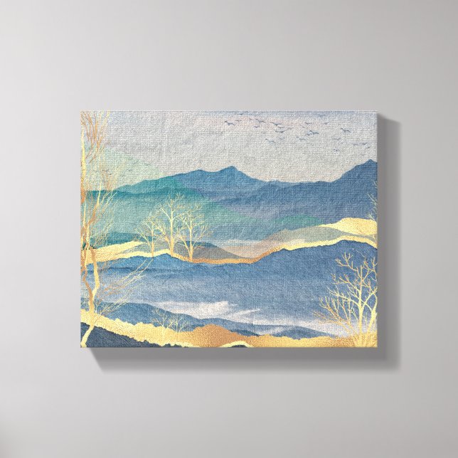 Glittering Gold & Blue Landscape Canvas Print (Front)