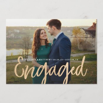 Glittering Gold Engagement Photo Announcement by FINEandDANDY at Zazzle