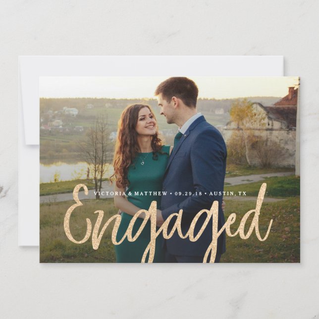 Glittering Gold Engagement Photo Announcement (Front)