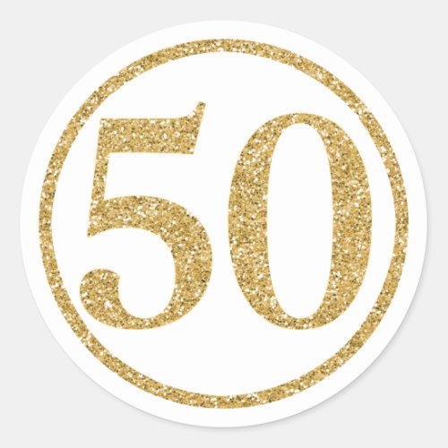 Glittering Gold number 50 in a circle Classic Round Sticker