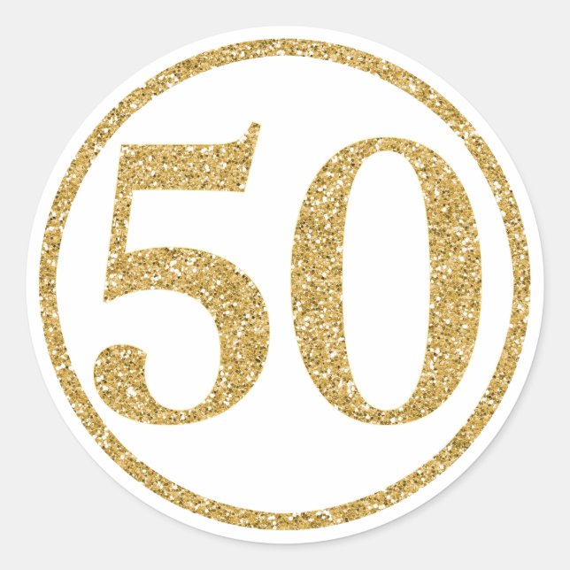 Glittering Gold number 50 in a circle Classic Round Sticker (Front)