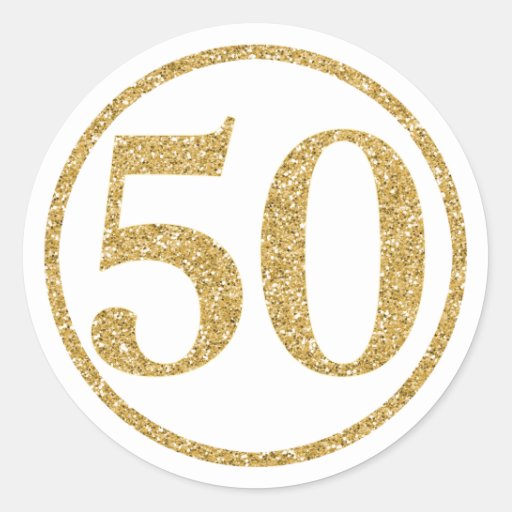 Glittering Gold number 50 in a circle Classic Round Sticker | Zazzle