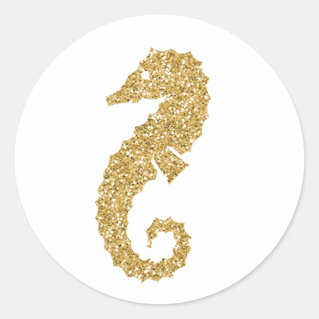 Glittering Gold Sea Horse Classic Round Sticker (Front)
