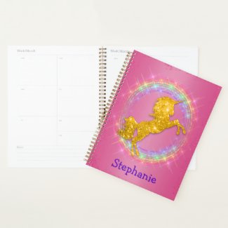 Glittering Gold Unicorn, Magic Rainbow Pink