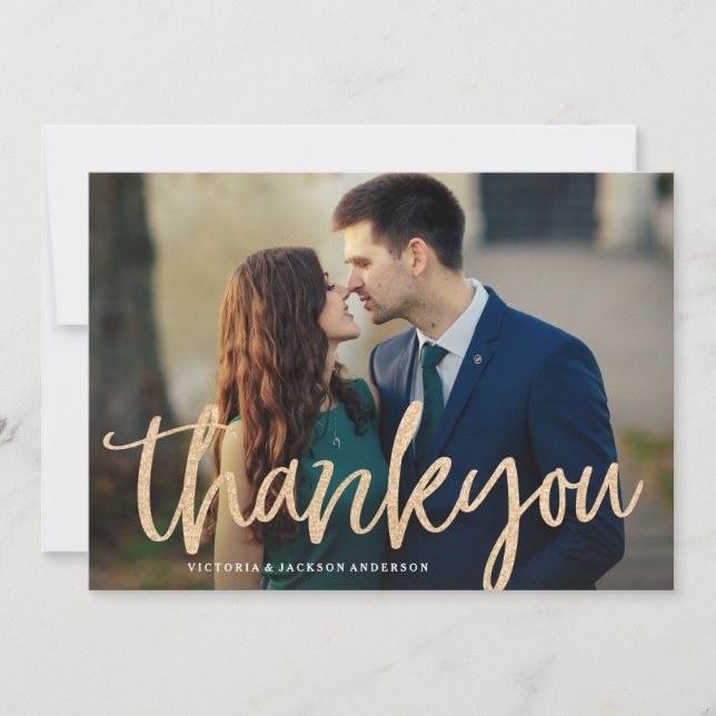 Glittering Gold Wedding Thank You Card (Front)