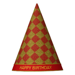 Glittering golden and red diamond pattern Birthday Party Hat