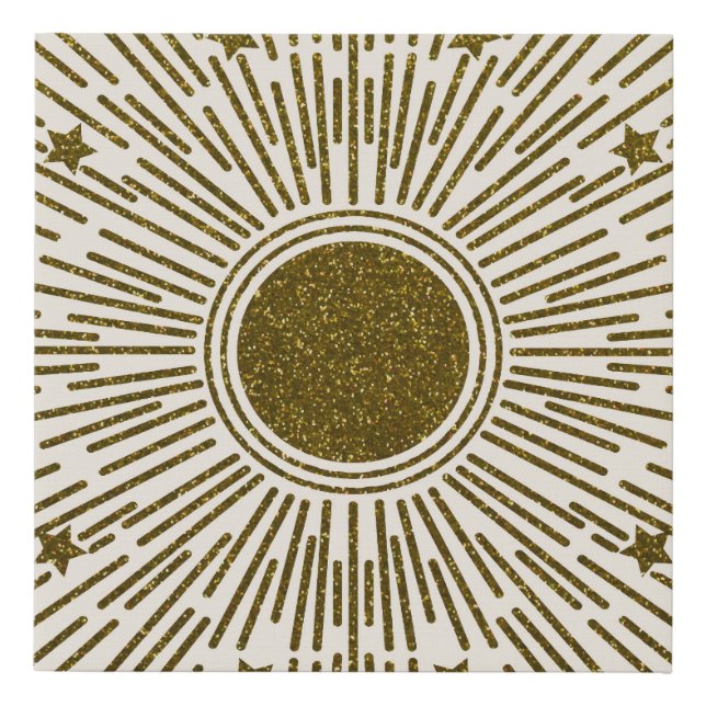Glittering golden sun, vintage rays. faux canvas print (Front)