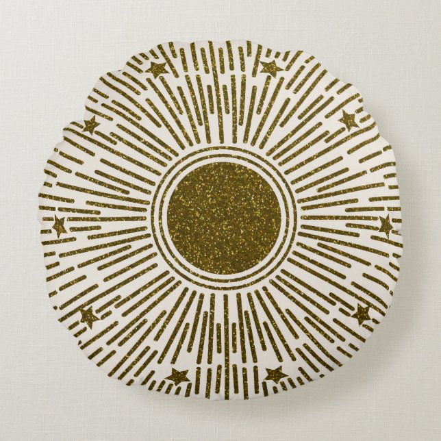 Glittering golden sun, vintage rays. round pillow (Front)