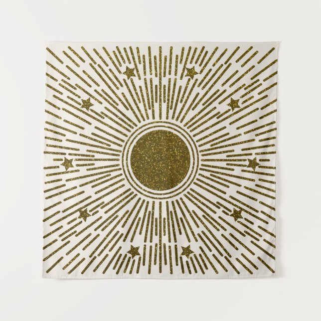 Glittering golden sun, vintage rays. tapestry (Front)