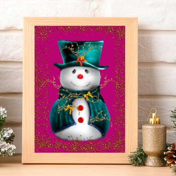 Glittering Green Velvet Snowman Pink Christmas