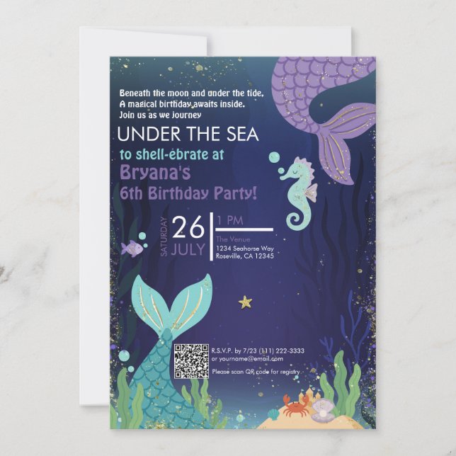 Glittering Grotto Under the Sea Mermaids Birthday  Invitation (Front)