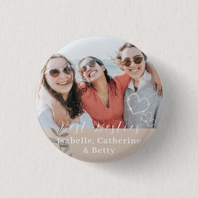 Glittering Hearts Besties Photo  Button (Front)