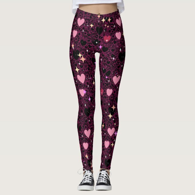 Glittering Hearts Pattern 01  Leggings (Front)