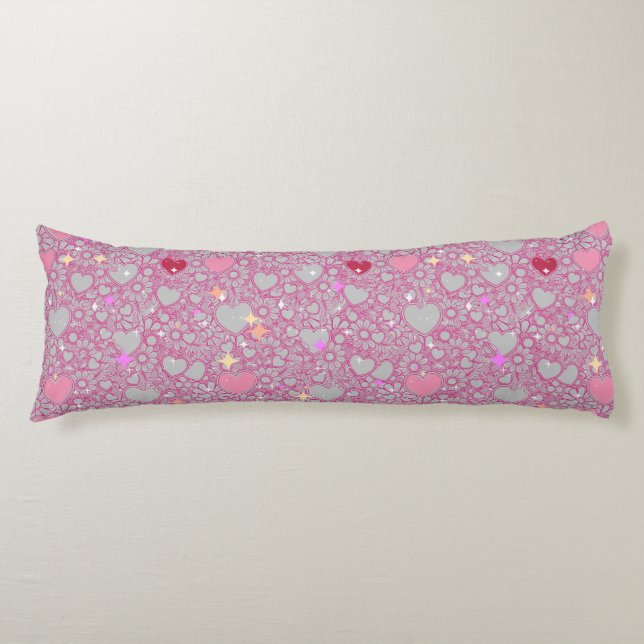 Glittering Hearts Pattern 01 Lgrey BG Body Pillow (Front)