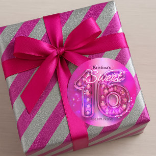 Glittering Hot Pink Jewel Sweet Sixteen Classic Round Sticker