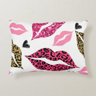 Glittering Lips: Leopard Fashion Pattern Accent Pillow