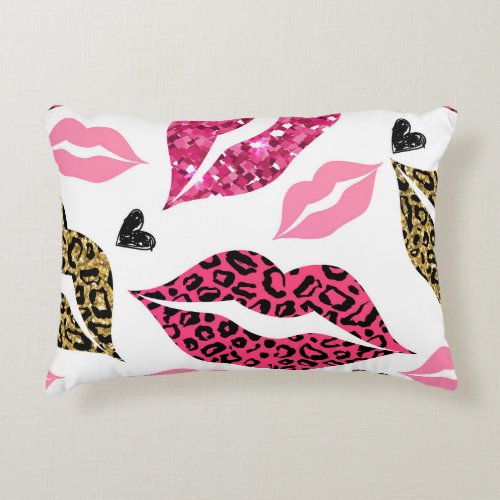 Glittering Lips Leopard Fashion Pattern Accent Pillow