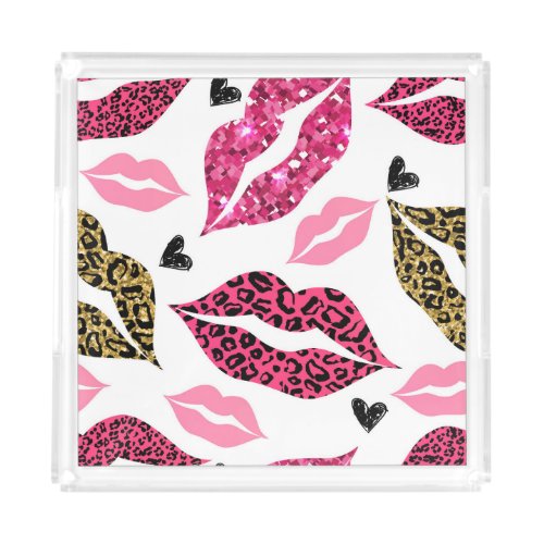 Glittering Lips Leopard Fashion Pattern Acrylic Tray