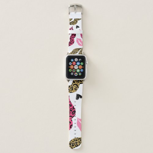 Glittering Lips Leopard Fashion Pattern Apple Watch Band