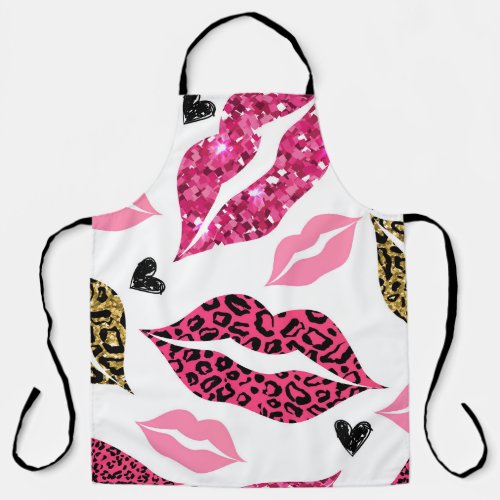 Glittering Lips Leopard Fashion Pattern Apron