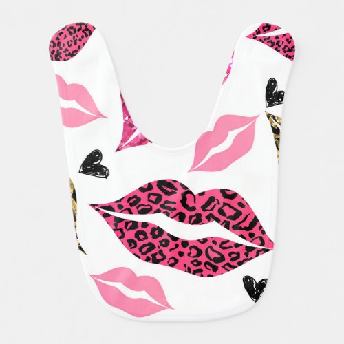 Glittering Lips Leopard Fashion Pattern Baby Bib