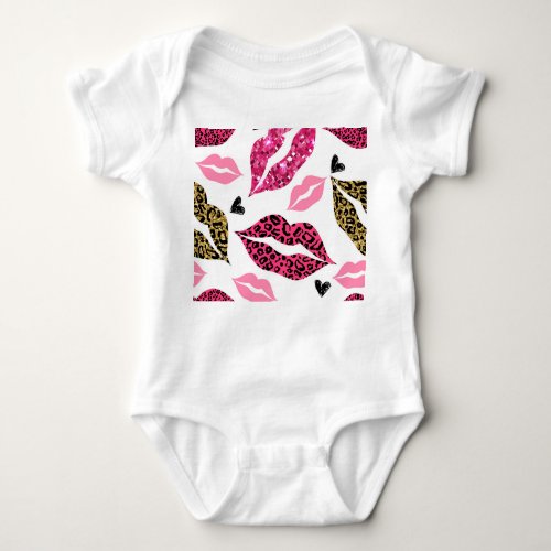 Glittering Lips Leopard Fashion Pattern Baby Bodysuit