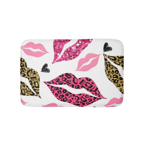 Glittering Lips Leopard Fashion Pattern Bath Mat