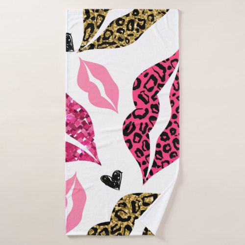 Glittering Lips Leopard Fashion Pattern Bath Towel