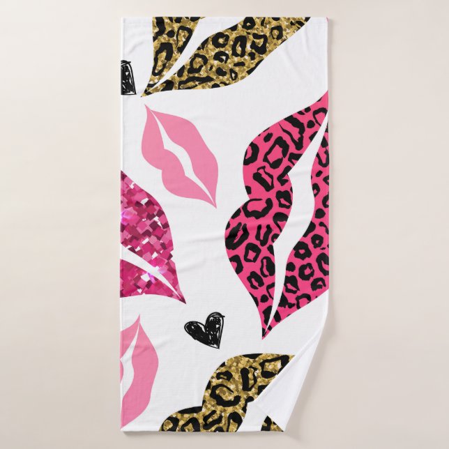 Glittering Lips: Leopard Fashion Pattern Bath Towel (Bath Towel)